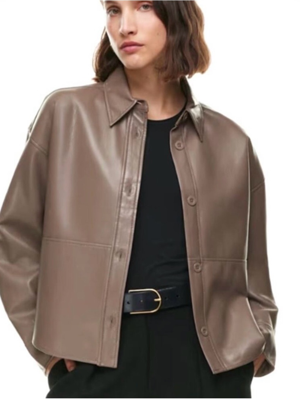 Aritzia Babaton Pelli Hip Shirt Jacket - Taupe Brown